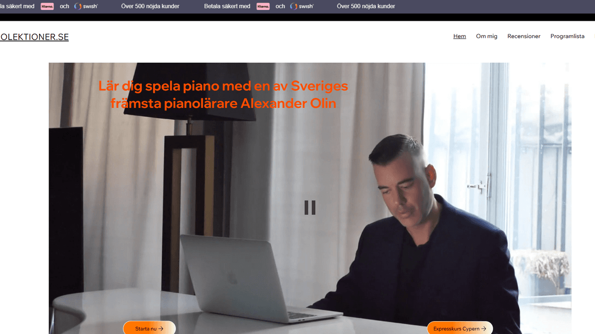 Homepage for Pianolektioner.se, designed and developed by FOREMP